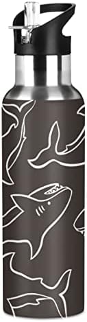 כריש אוקיינוס ​​בקבוק בקבוק תרמוס עם מכסה קש לילדים בנות בנות, 600 מל, כוסות בקבוק ספורט נירוסטה אטום דליפות לנשים גברים 20400648