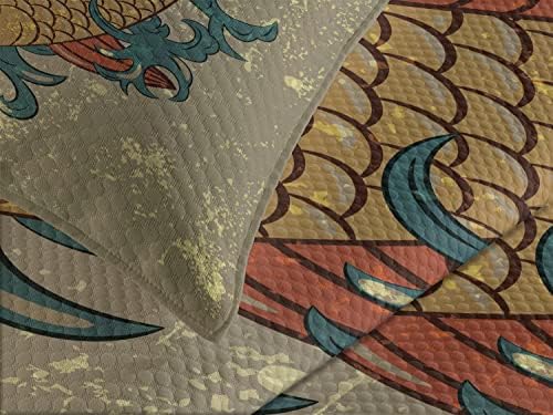 אמבסון יפני מיטה מיטה, סגנון גראנג 'מים מזרחיים קוי קרפיון דגים נושאים מימיים דפוס במצוקה, דקורטיבית דקורטיבית 3 חתיכות סט עם 2 כריות,
