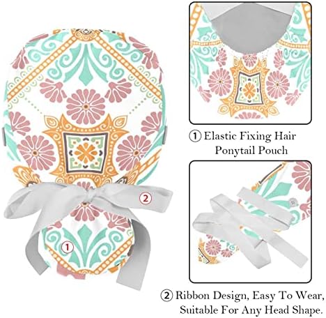 2 חבילות כובע עבודה של נשים עם כפתורים סרטים עניבת אמנות אחורית פרחי שיער ארוך