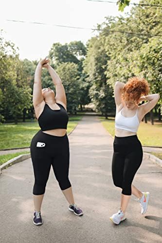 חותלות במידות גדולות יותר לנשים עם כיסים-נמתח איקס-4 ליטר בקרת בטן אימון מותניים גבוהים מכנסי יוגה שחורים