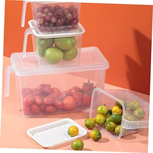 4 יחידות תיבת אחסון קופסא עם ידית פלסטיק פירות שומר מכולות ירקות מיכל פירות אחסון תיבת מקרר מזון אחסון תיבת מקפיא פחי לבן עמ