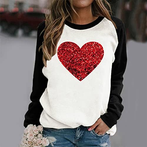 צמרות נשים אוהבות עץ לב גרפי גרפי חולצות שרוול ארוך לנשים סווטשירטים של צוואר הצוות סוודרים של יום האהבה