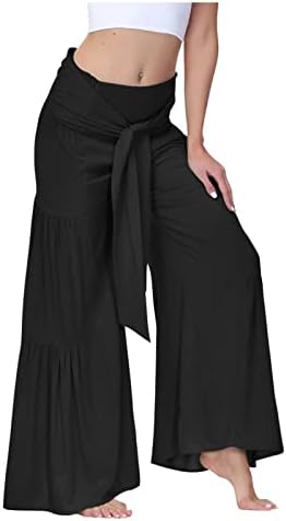 מכנסי פאלאצו של אשת הסיסין רגל רחבה מזדמנים מותניים גבוהים עם מכנסיים נוחים עם מכנסיים ארוכים עם עניבה עם עניבת מותניים